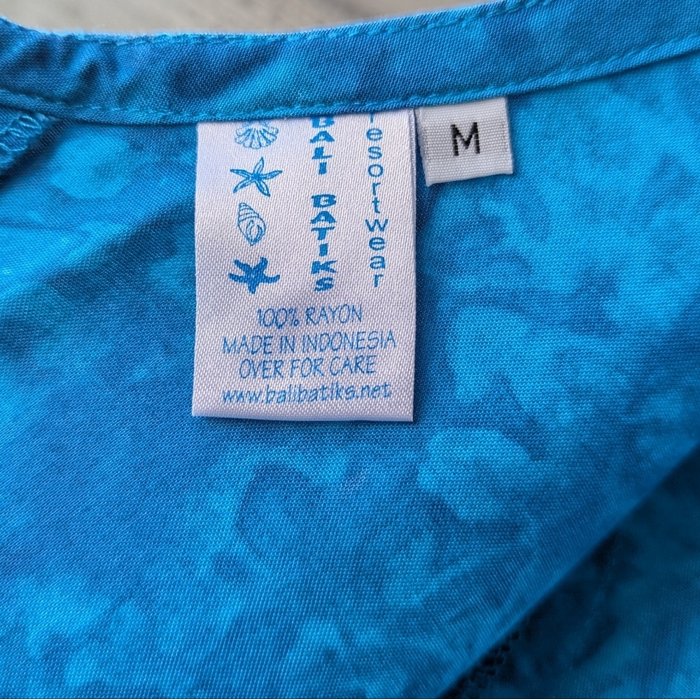 Bali Batiks ResortWear Tie Dye Aqua Blue Maxi Tank Dress Sexy Slits Size Medium - Picture 6 of 8